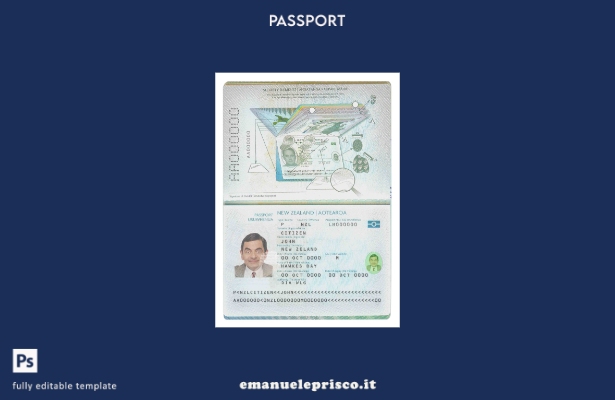 modello di passaporto neozelandese ( presente) in stile verificato
